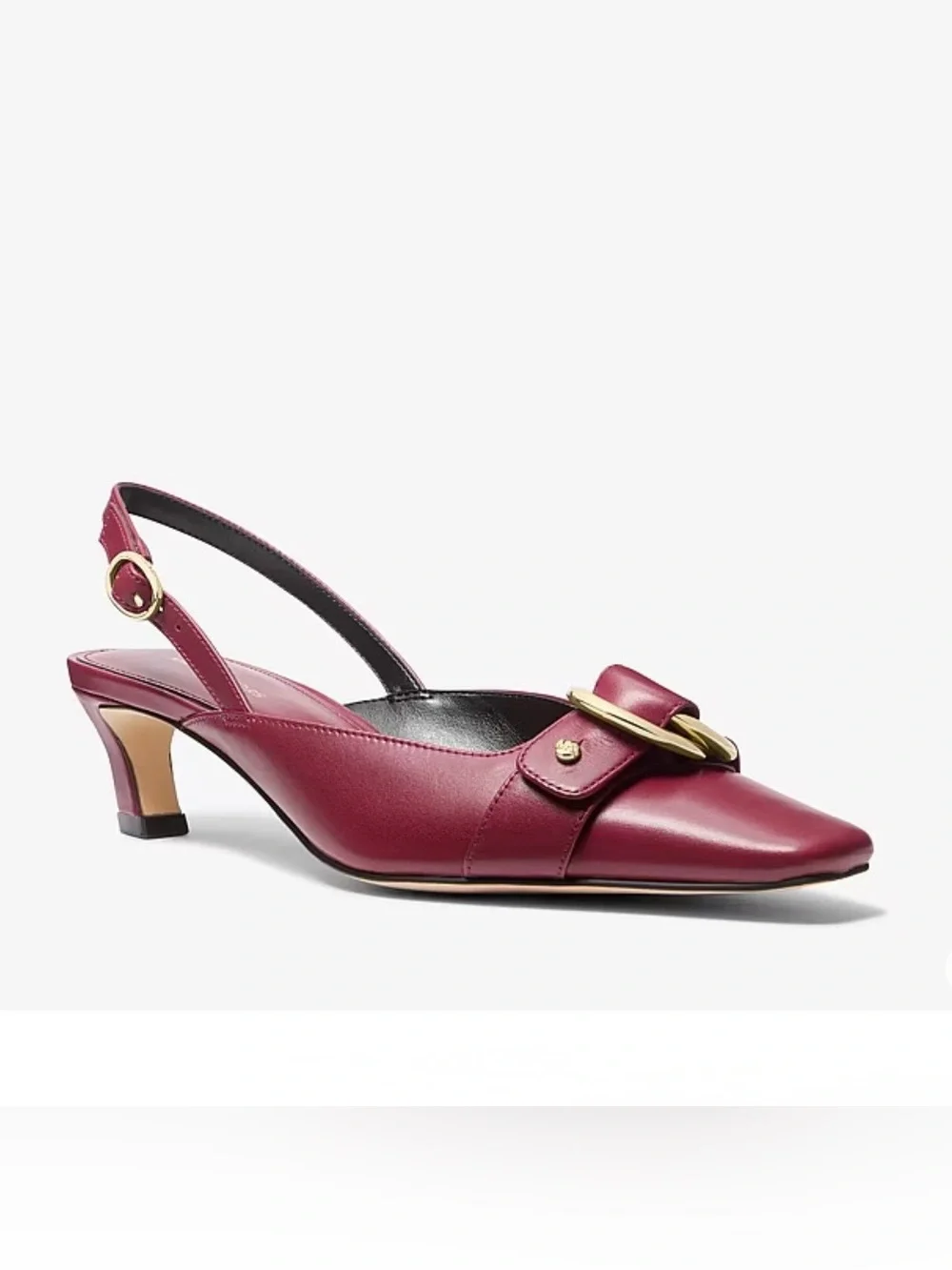 Michael Kors Burgundy Slingback Kitten Heel with Gold Buckle Size 8 NWOT - Picture 1 of 11